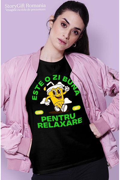 StoryGift Romania Women's T-Shirt with Glass of Natural Orange Juice With Straw Cheerful, Relaxation, Clouds On, Black_XL