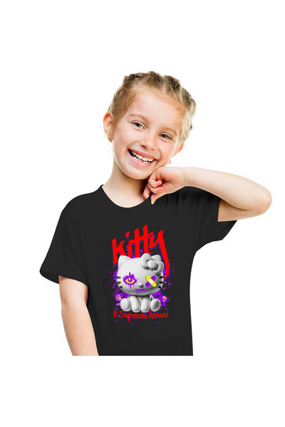 StoryGift Romania Tricou Copii cu Pisica Stil Hello Kitty Alba Cu plasturi La...