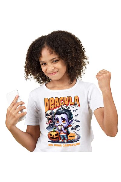 StoryGift Romania Tricou Copii cu Animatie Vampir cu Usturoi sau Dracula Din Inima Carpatilor, Sar,White_10ANI