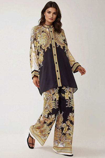 Hiccup Set de cămașă cu mâneci lungi și pantaloni largi cu model dublu modest