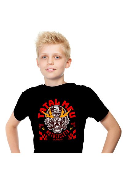 StoryGift Romania Tricou Copii cu Tigru Furios Cu Casca Protectie Colti Lungi Motocicleta Familie ,Black_10ANI