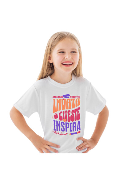 StoryGift Romania Tricou Copii cu Rechizite Scolare Toca Text Motivational In...