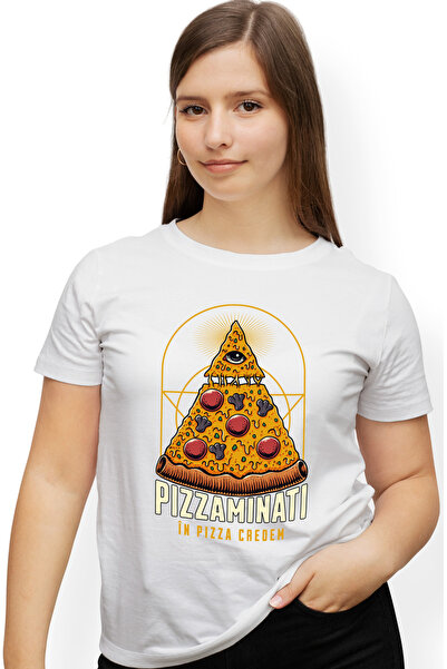 StoryGift Romania Tricou Femei Pizza illuminati. În pizza credem cu imprimeu pe Fata, 100% Bumbac, WHT_XS