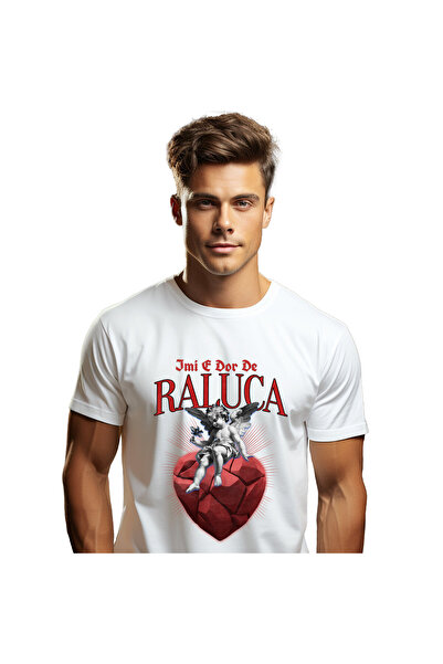 StoryGift Romania Tricou Barbati cu Inger Cu Aripi Si Flori pe Inima De Piatr...