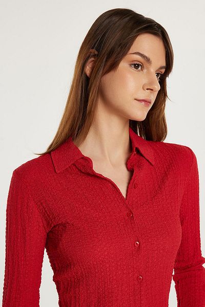 Tudors Women's Slim Fit Slim Fit Long Sleeve Textured Red Shirt