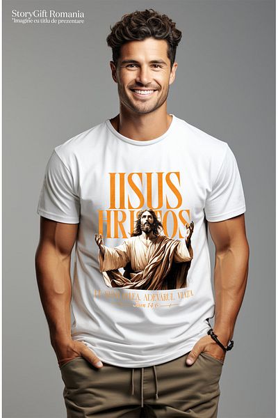 StoryGift Romania Tricou Barbati cu Iisus Hristos Statuie Rugandu-se La cer Dumnezeu Religie paste,White_L