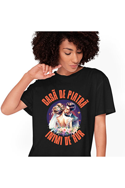 StoryGift Romania Tricou Femei cu Portret Ziua Nuntii Cuplu Mire Si Mireasa S...