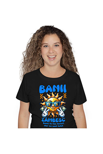 StoryGift Romania Tricou Femei cu Soare Zambitor cu Ochelarii Semn Dolar si B...