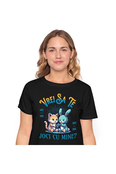 StoryGift Romania Women's T-Shirt with Animal Pair Orange Cat Gamer, Video Games Cartoons Years,Black_XS