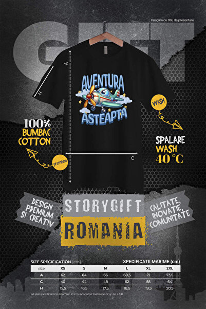 StoryGift Romania Tricou Femei cu Avion Colorat Animat Deasupra norilor, Stele Stralucitoare, Dese,Black_XL
