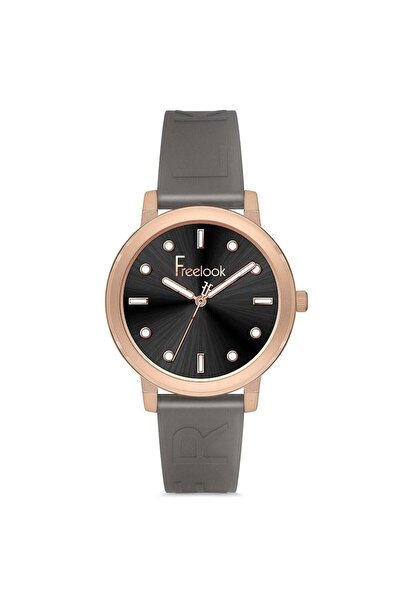 Freelook Kadın Rose Gold-siyah Çelik Kasa Yuvarlak Kadran Silikon Kordonlu Kol Saati Quartz Mekanizma Analog