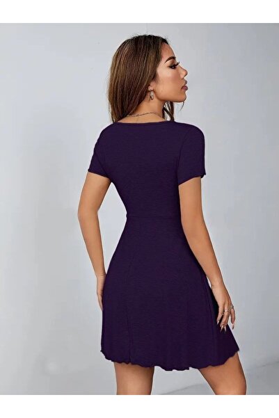 JANES Women's Short Sleeve Deep Shirring V-Neck Viscose Dress