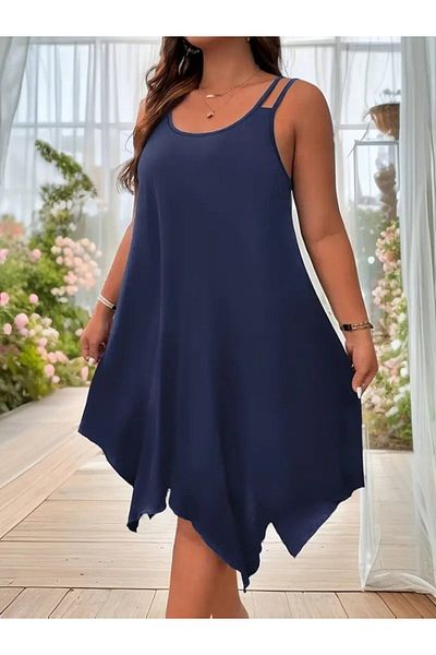 Moda Asmira Women's strap round asymmetric cut detailed viscose dress