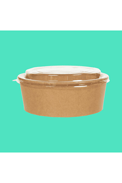 Genel Markalar 1300 CC Kraft Karton Organik Salata Kasesi Kapaklı Bowl 10 Adet