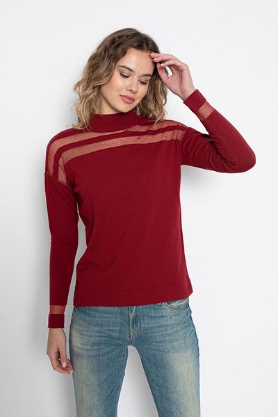 Irmak Kerekli Tricotaj transparent cu dungi roșii Claret Pulover de damă 1107