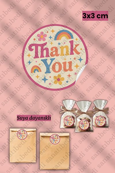 sanatıbedi 50Pcs Thank You Thanks Stcker Waterproof Tag for Shipping Packing Packaging 3X3Cm