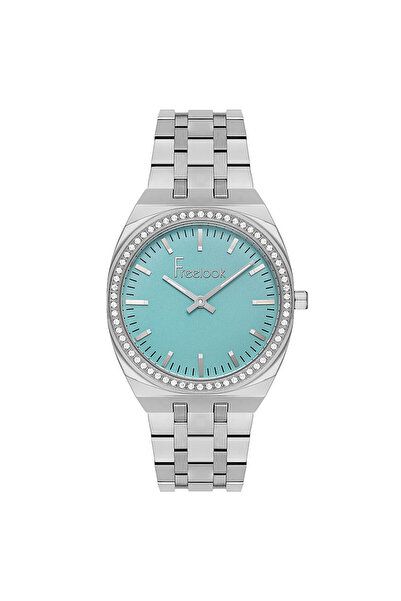 Freelook ساعة نسائية من الفولاذ باللون الفضي والأزرق - قرص دائري، سوار معدني،...