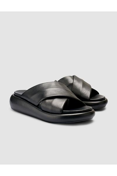 Cabani 100% Genuine Leather Black Women's Slippers