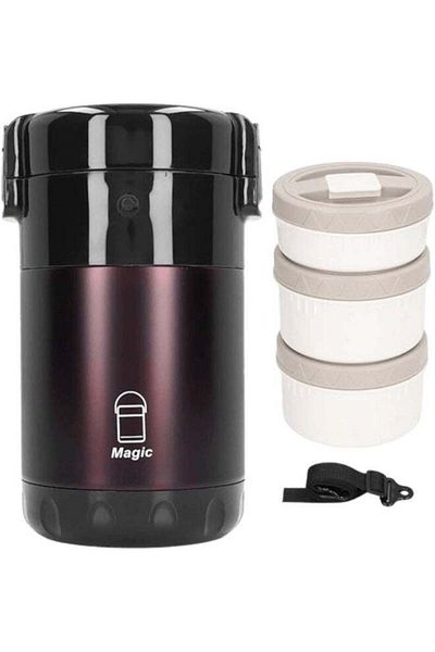 Generic Thermal Lunch Box, Portable Insulated Lunch Containers With Bag, Leakproof Stackable Stainless Steel