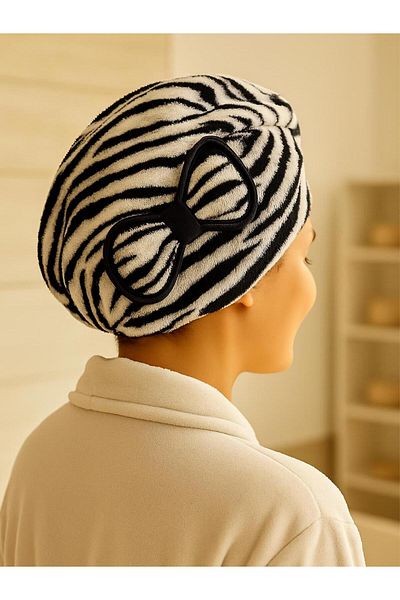 Ender Home Printed Bow Hair Drying Cap Elastic Head Drying Towel