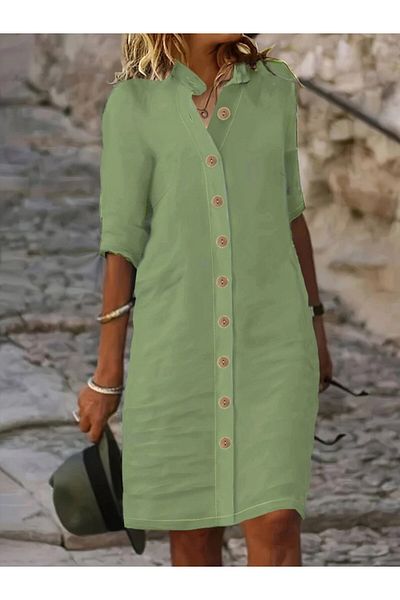 Cbm Ahes Shopping Women's Short Sleeve Judge Collar Front Button Short Muslim Dress