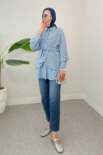 Salih Çelebi Asymmetrical Tie Tunic 2308 - Blue
