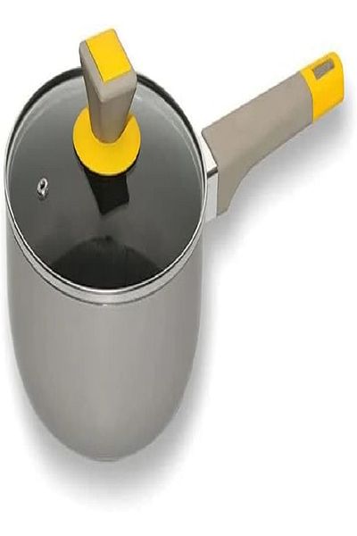 CLASSYTOUCH Non-Stick Sauce Pan with Glass Lid - CT1709, 16 cm, Grey & Yellow