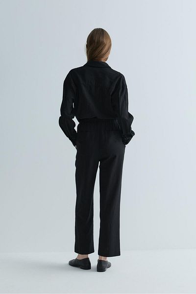 Suud Collection Black Zoe Linen Trousers with Elastic Waist