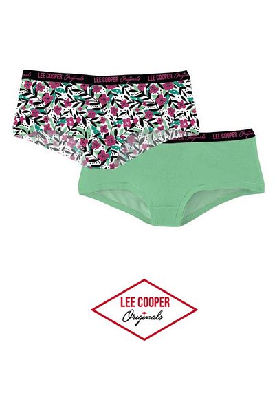 Lee Cooper Set of 2 pairs of hipster panties with logo waistband, green, size XL, Lee Cooper Originals