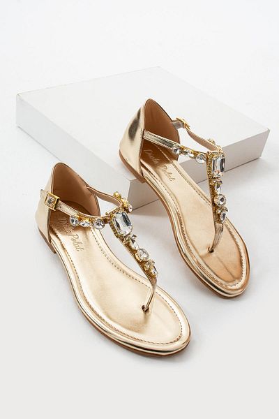 diclepolat Women's Stone Flip Flops Daily Sandals Teo Gold