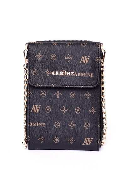 Armine Zippered Extra Compartment Shoulder Bag Black Patterned Bag