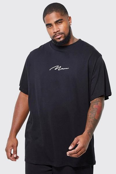 KAWEAR Oversize Large Size Black Hand Lettering Man Printed Unisex T-Shirt
