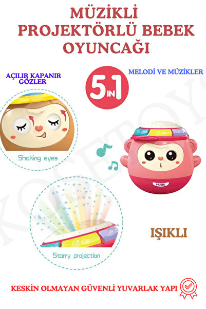 kosetoys Bebek Oyuncağı Galaxy Projektör Oyuncak Gece Lambası Ve Müzik Şarkıları PEMBE