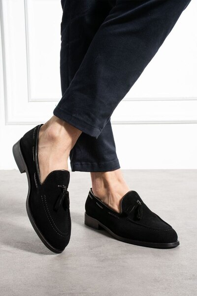 YAREL AYAKKABI Men's Black Suede Loafer Corcik Shoes