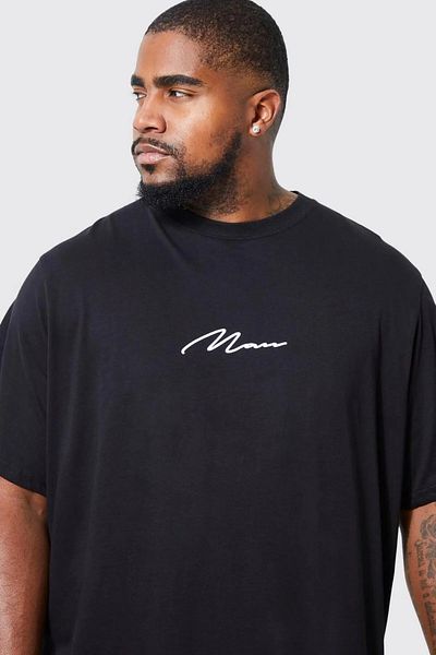 KAWEAR Oversize Large Size Black Hand Lettering Man Printed Unisex T-Shirt