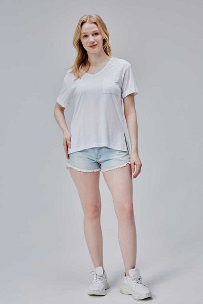 DOSXX Storm 1St Quality Women's 100% Cotton Combed Comfortable Cut Pocket V-Neck Slit T-Shirt