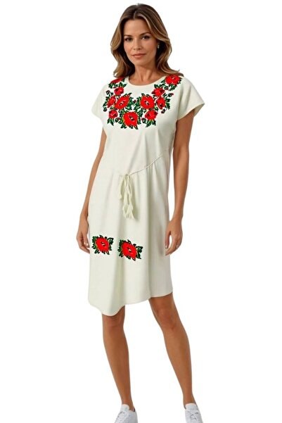 rody's forever Γυναικείο casual φόρεμα R777, μπεζ/κόκκινο