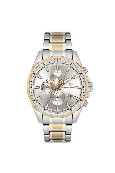 Sergio Tacchini ساعة يد رجالية ثنائية اللون - هيكل فولاذي بمينا بيضاوي وسوار ...