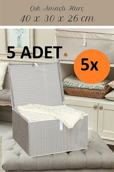 Enuverbi 5 Pieces - Multi-Purpose (Laundry-Storage-Organizing) Trash Can with Lid, Box Mini 40X30X26