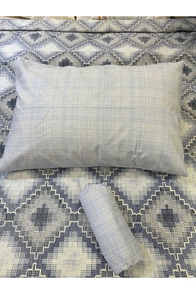 ŞENER HOME Blue Double Pique Set - Canvas Patterned and Elastic Sheet