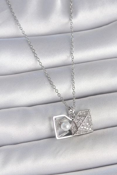 Clariss 316L Steel Silver Color Chain Zircon Stone Pearl Open Diamond Model Women's Necklace