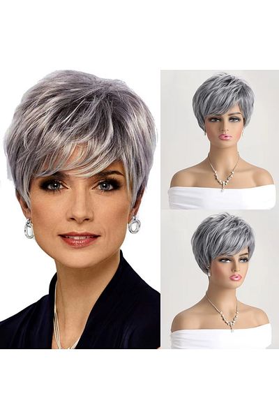 animis beauty Short wig GRI Silver, Animis Beauty ®, synthetic fiber with natural look, straight hair