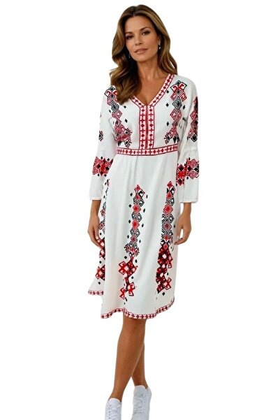 rody's forever Rochie casual dama R777, alb laptos/rosu