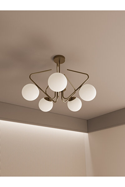 avizade Lunor Retro Eskitme 5'li Beyaz Cam Küreli Avize