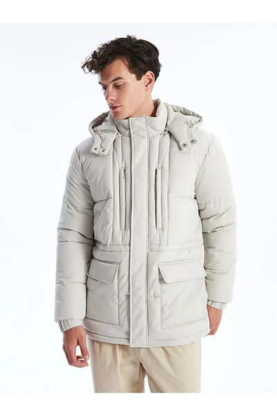 LC Waikiki Ανδρικό πουπουλένιο παλτό SOUTHBLUE Beige Standard Fit με κουκούλα