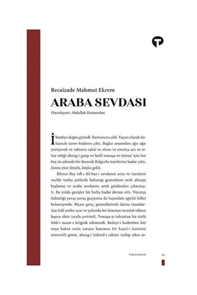 Turkuvaz Kitap Araba Sevdası / / Recâizâde Mahmut Ekrem