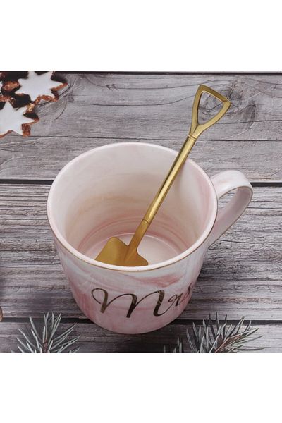 PUFO Set Of 6 Spade Spoons For Coffee, Tea, Dessert, Steel, Shovel Shape, Gold, 15 Cm