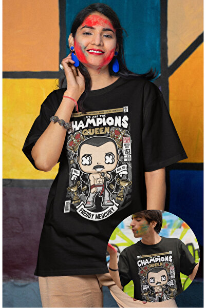 Fuddy Moda Tricou imprimat Champions Queen, tricou cu imprimeu unisex Rock Ba...