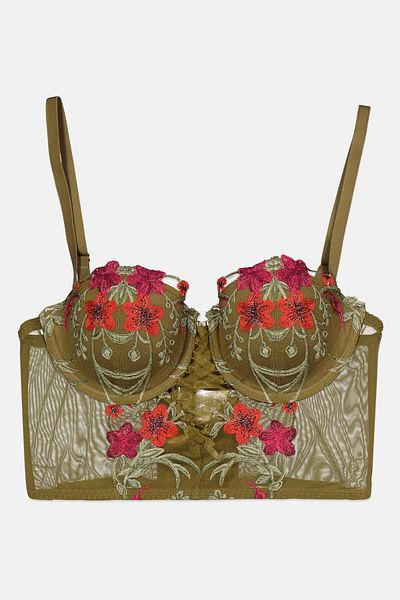 Guess Women Printed Padded Unwired Bra, Dark Olive Combo