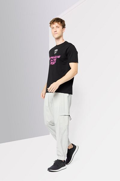 Lamborghini Men Crew Neck Short Sleeves Brand Logo T-Shirt, Black